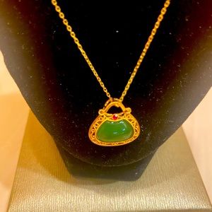 Hot Deal: 18K Real HK Gold Money Bag pendant with Jade